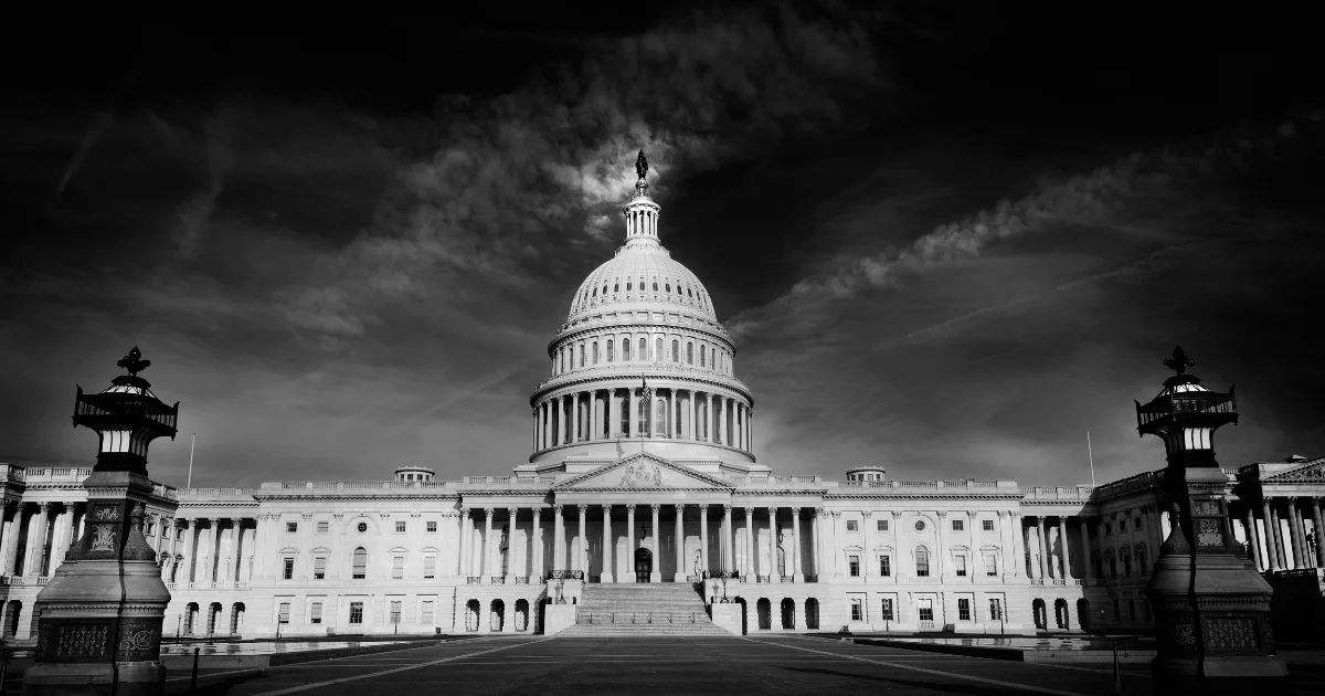 The U.S. capitol building in grey scale
