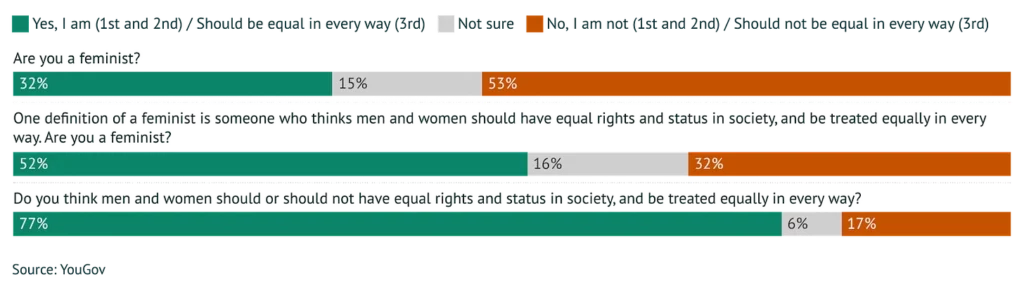 A chart showcasing survey results on feminism in the U.S.