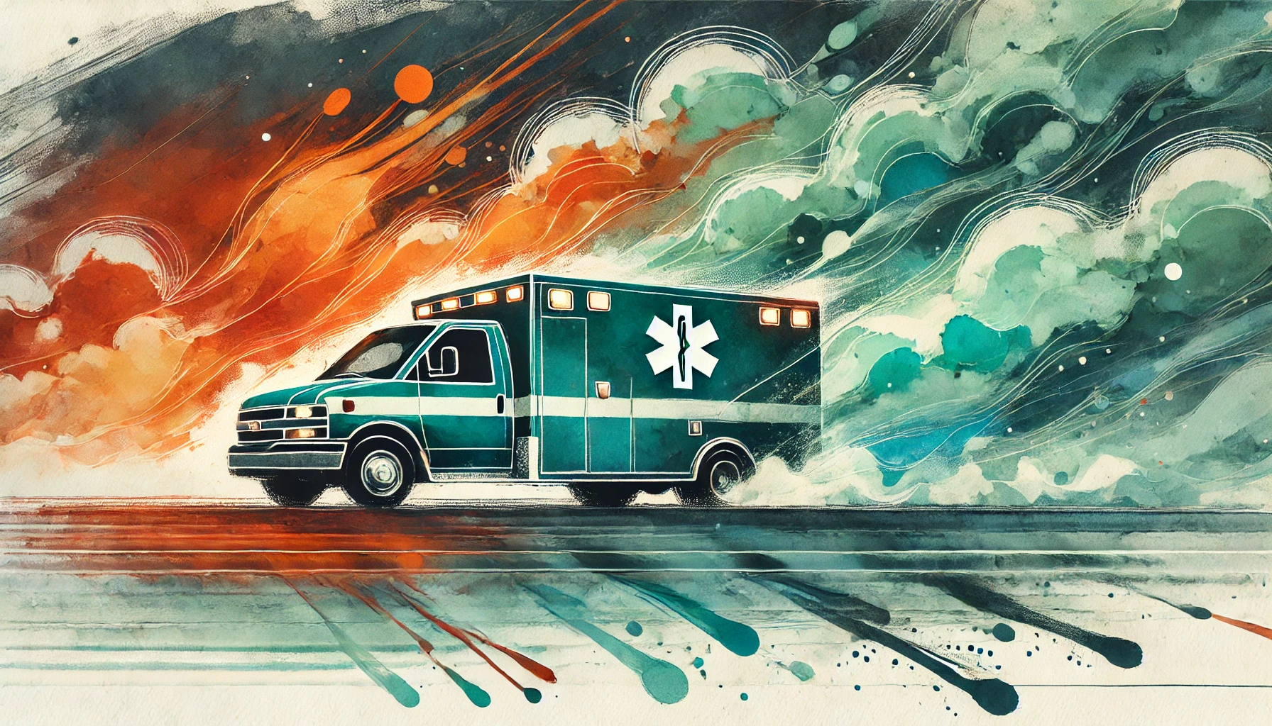 A watercolor painting of an ambulance.