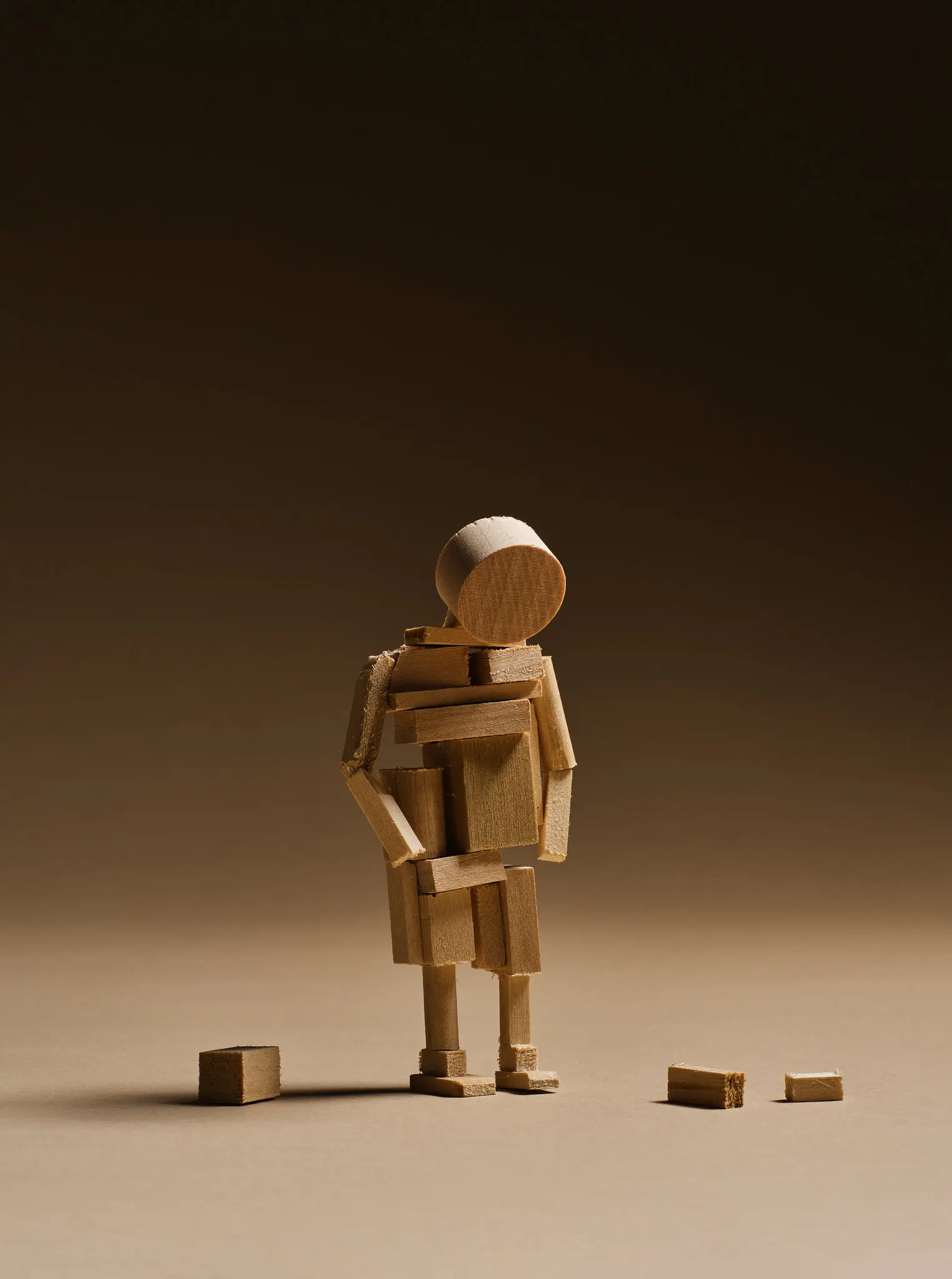 A boy made up of wood scraps.