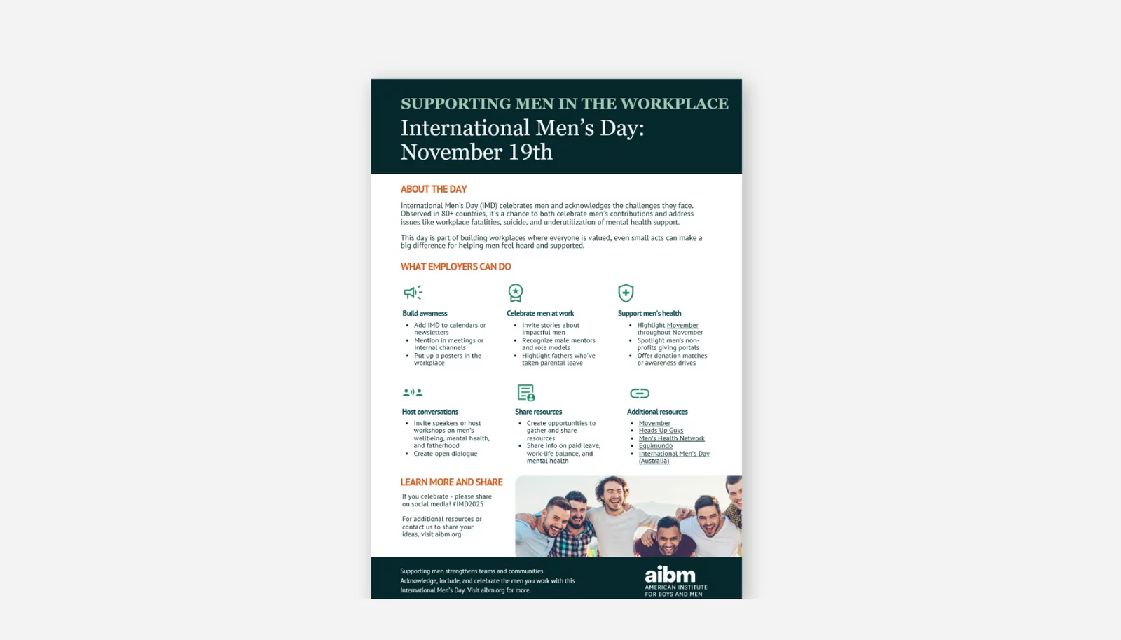 A thumbnail for an International Men's Day one-pager.